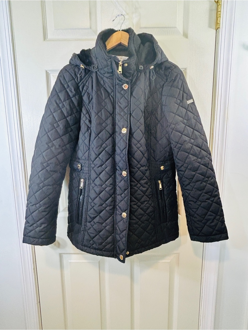 Laundry By Shelli Segal Black Quilted Hooded Puffer Coat